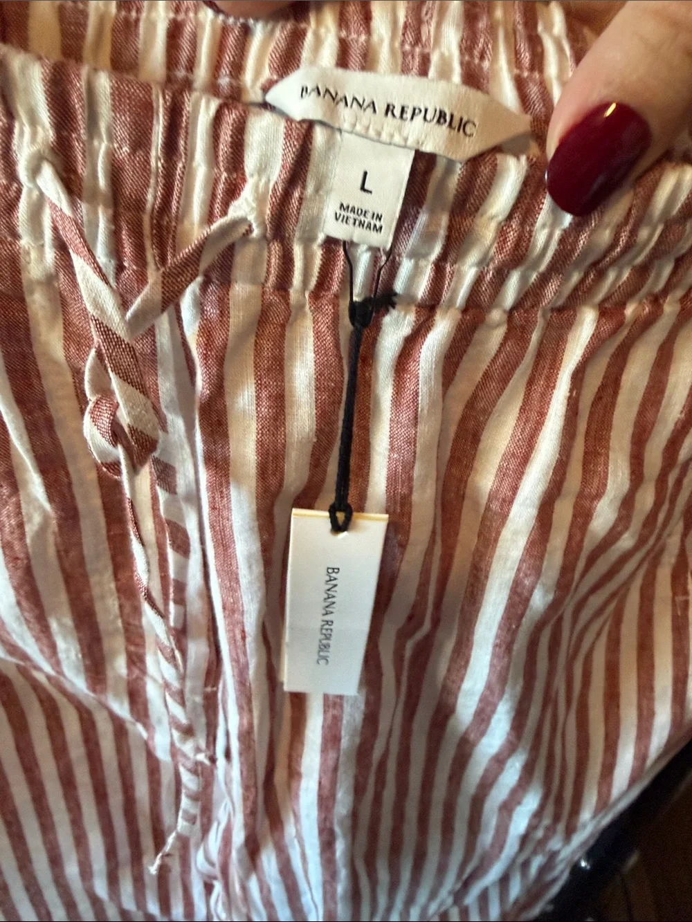 Striped 100% Linen Pants- Red & White Banana Republic E2